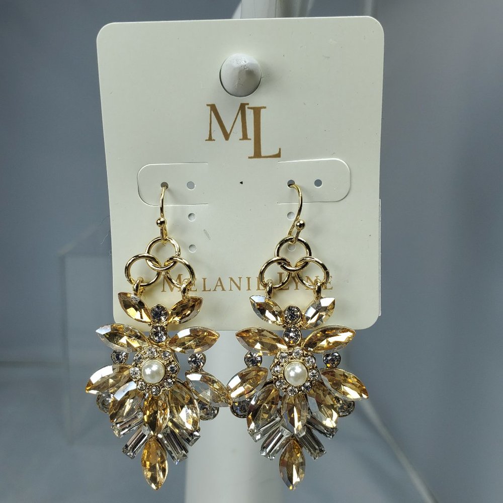 MELANIE LYNE STONE GOLD TOPAZ DANGLE FISH HOOK EARRING